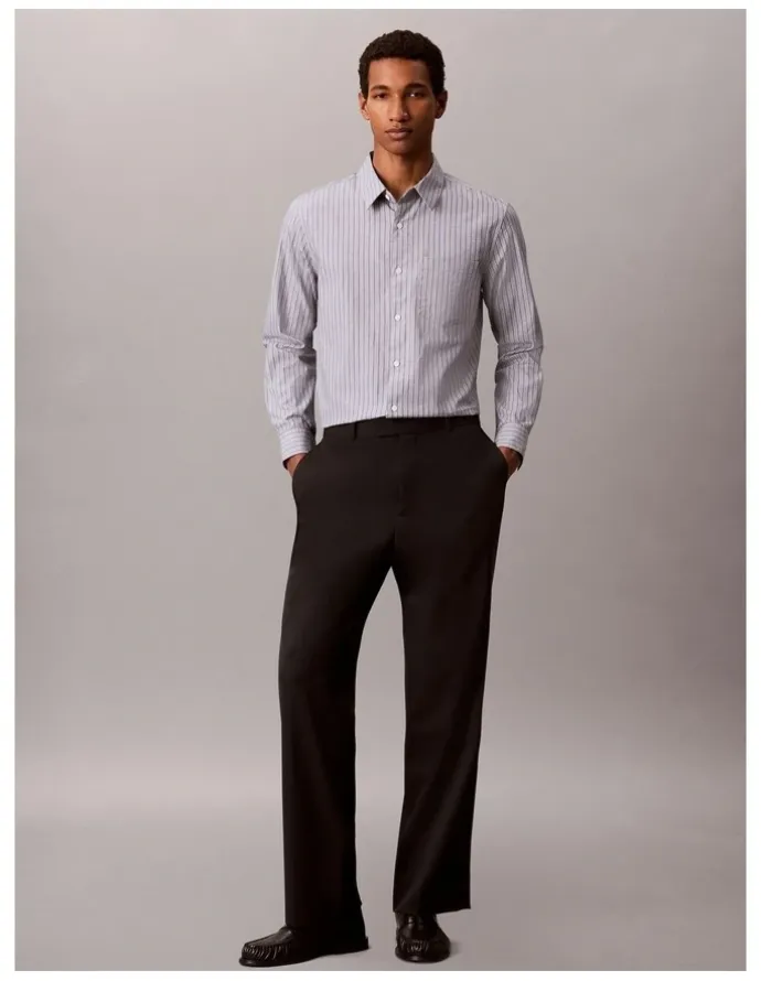 Calvin Klein Striped Washed Poplin Long Sleeve Shirt in Blue Nomad