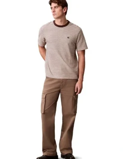 Calvin Klein Stripe Ottoman Tee in Rich Brown