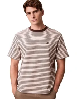 Calvin Klein Stripe Ottoman Tee in Rich Brown