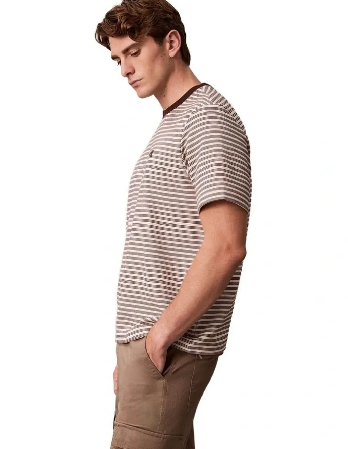 Calvin Klein Stripe Ottoman Tee in Rich Brown