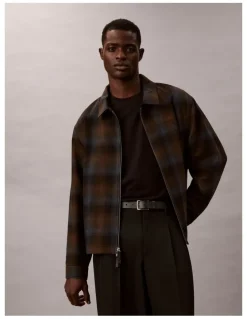 Calvin Klein Wool Flannel Zip Jacket in Thrush Check Print