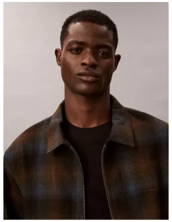 Calvin Klein Wool Flannel Zip Jacket in Thrush Check Print