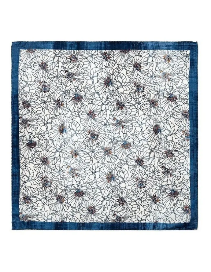 Cambridge Anemone Silk Pocket Square in Navy