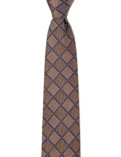 Cambridge Chessboard Geo Silk Tie In Coffee