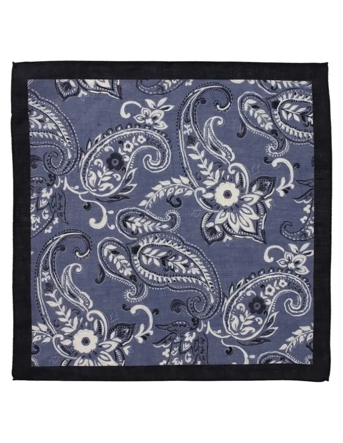 Cambridge Folk Paisley Linen Pocket Square in Steel