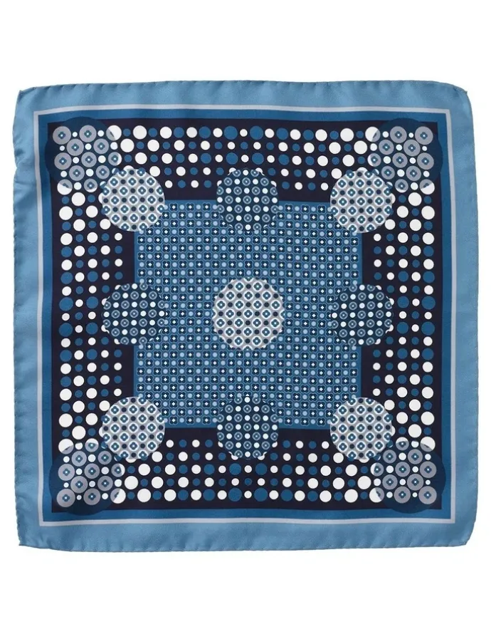 Cambridge Polkadot Geo Silk Pocket Square in Denim