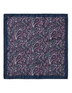 Cambridge Royal Paisley Silk Pocket Square In Navy