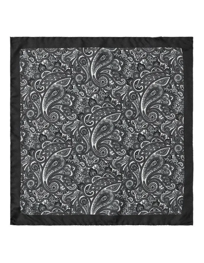 Cambridge Royal Paisley Silk Pocket Square in Black