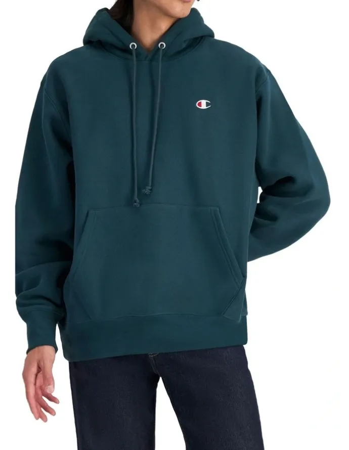 Champion Reverse Weave C Logo Hoodie in Emerald Allure