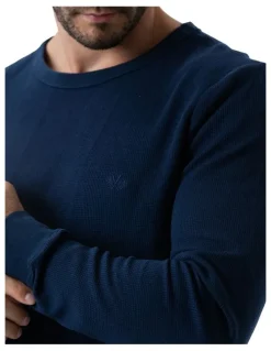 Coast Clothing Co Long Sleeve Waffle Top in Navy