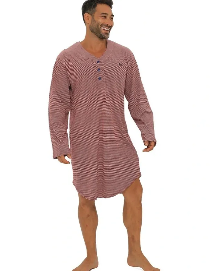 Coast Clothing Co Long Sleeve Stripe Nightshirt in Red