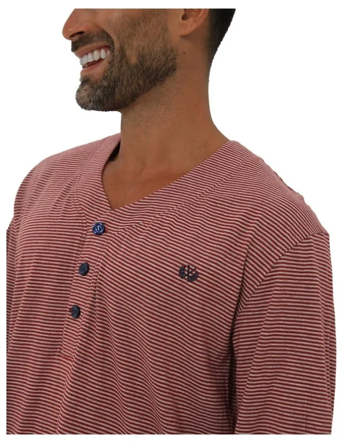 Coast Clothing Co Long Sleeve Stripe Nightshirt in Red