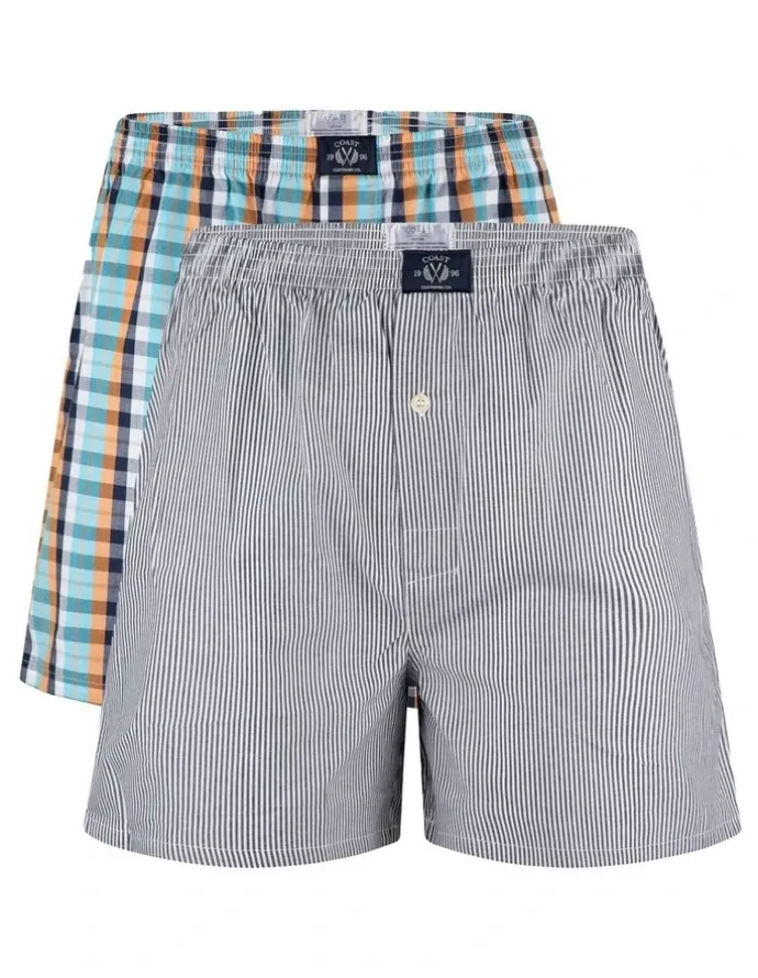 Coast Clothing Co Woven Multi Boxers Two Pack in Blue