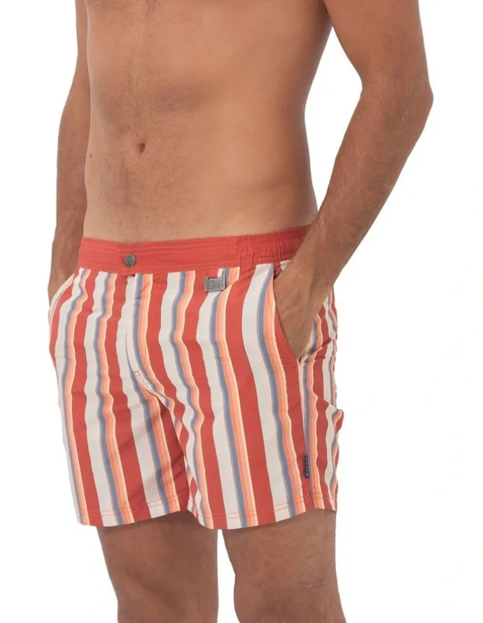 Coast Clothing Co Stripe Swim Shorts in Tabasco