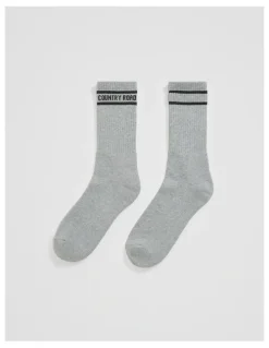 Country Road Australian Cotton Blend CR Sport Crew Sock in Grey Marle