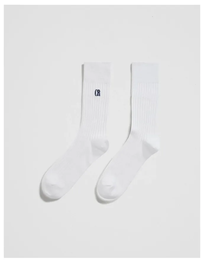 Country Road Australian Cotton Blend CR Rib Crew Sock in White