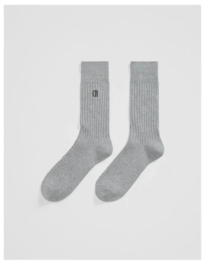 Country Road Australian Cotton Blend CR Rib Crew Sock in Grey Marle