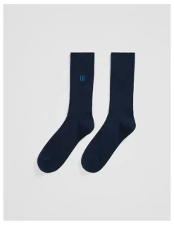 Country Road Australian Cotton Blend CR Rib Crew Sock in Navy