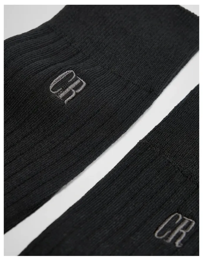 Country Road Australian Cotton Blend CR Rib Crew Sock in Black