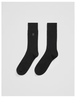 Country Road Australian Cotton Blend CR Rib Crew Sock in Black