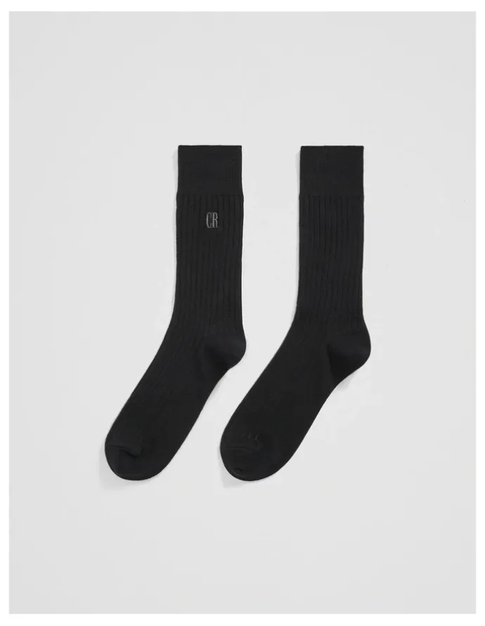 Country Road Australian Cotton Blend CR Rib Crew Sock in Black