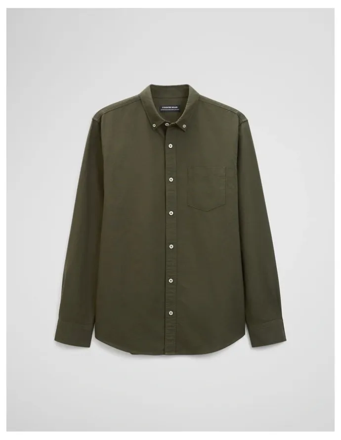 Country Road Australian Good Earth Cotton Regular Fit Oxford Shirt in Deep Khaki