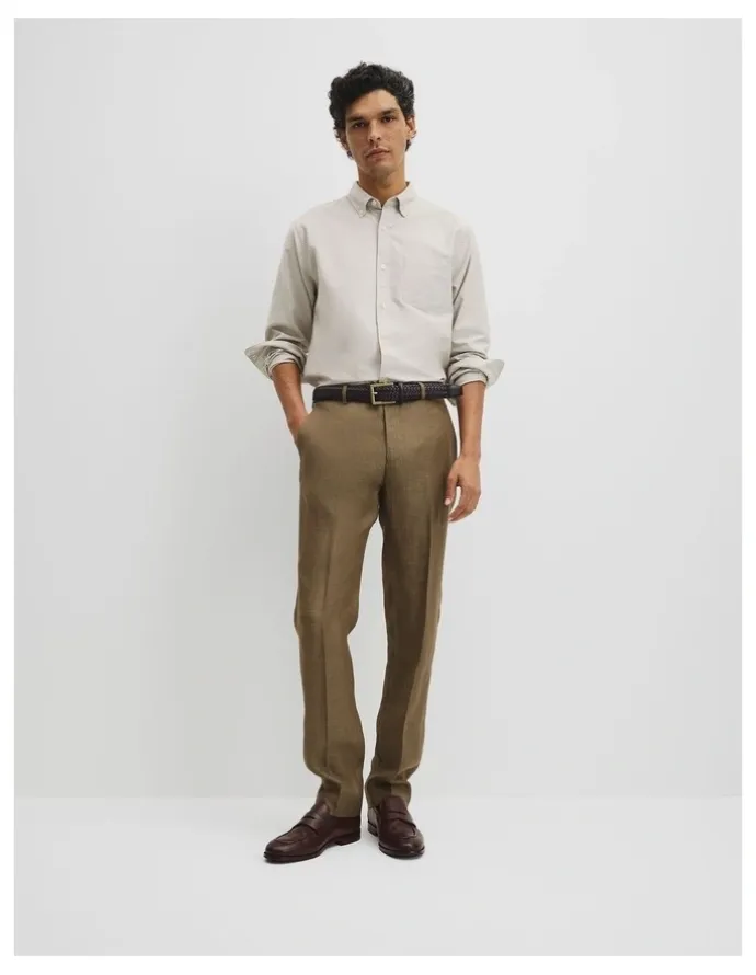 Country Road Australian Good Earth Cotton Regular Fit Oxford Shirt in Stone