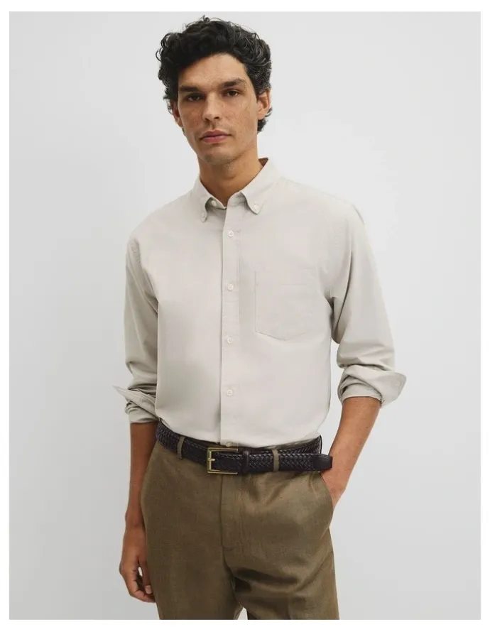 Country Road Australian Good Earth Cotton Regular Fit Oxford Shirt in Stone