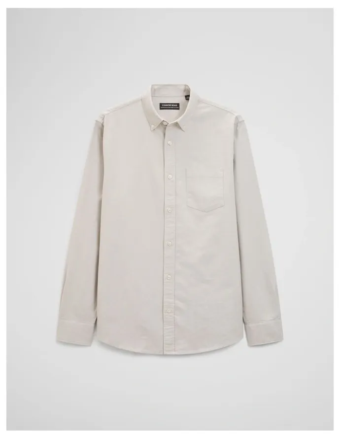 Country Road Australian Good Earth Cotton Regular Fit Oxford Shirt in Stone