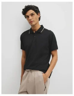 Country Road Athleisure Button Polo in Black