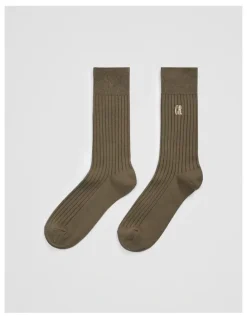 Country Road Australian Cotton Blend CR Rib Crew Sock in Moss Green