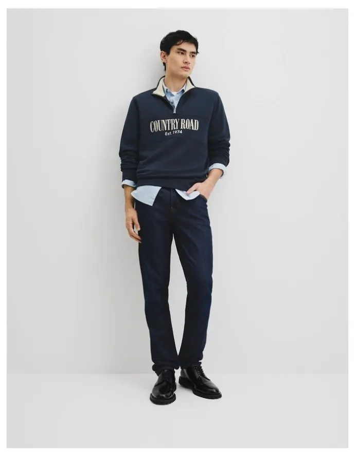 Country Road Australian Cotton Half Zip Heritage Sweat in Dark Navy Multi