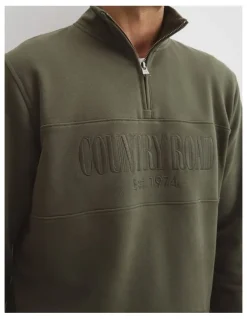 Country Road Australian Cotton Half Zip Heritage Sweat in River Gum