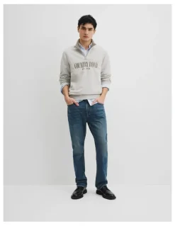 Country Road Australian Cotton Half Zip Heritage Sweat in Grey Marle