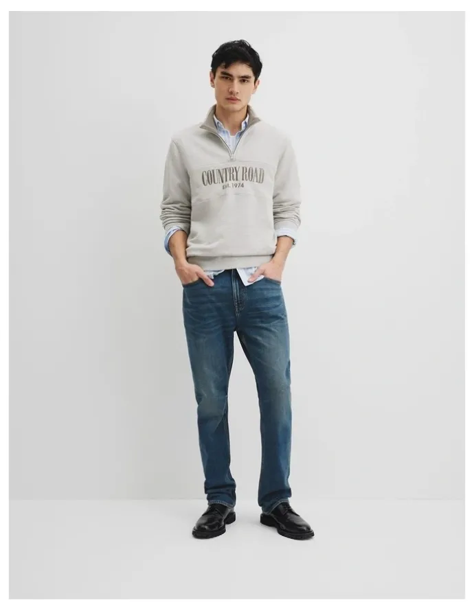 Country Road Australian Cotton Half Zip Heritage Sweat in Grey Marle