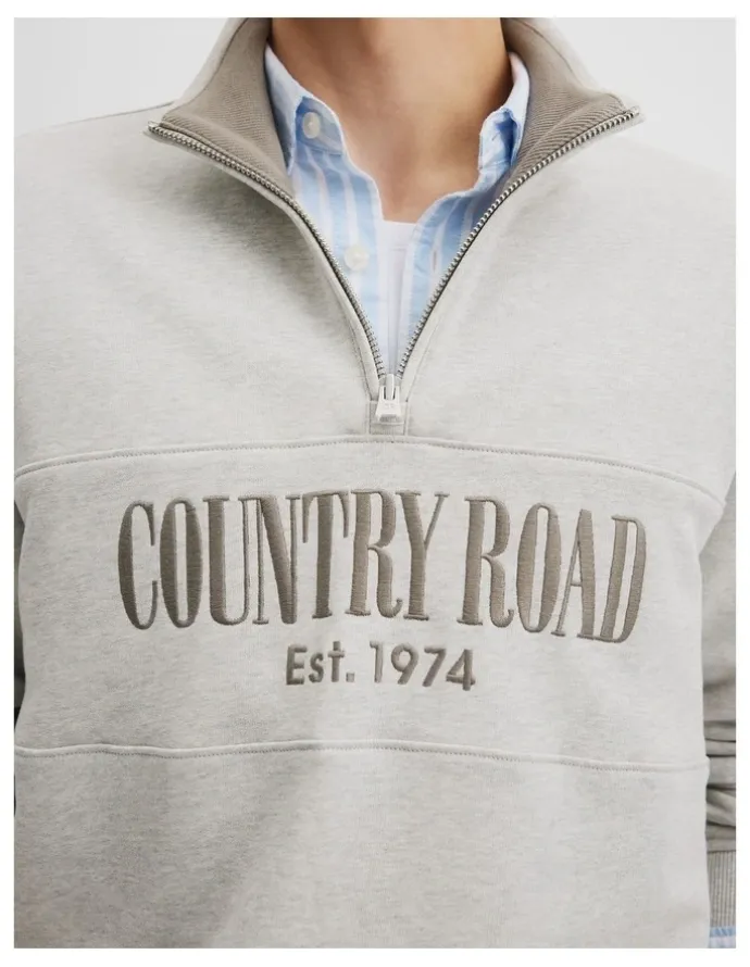 Country Road Australian Cotton Half Zip Heritage Sweat in Grey Marle
