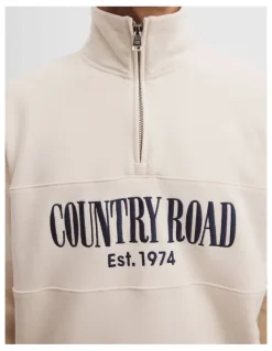 Country Road Australian Cotton Half Zip Heritage Sweat in Ecru