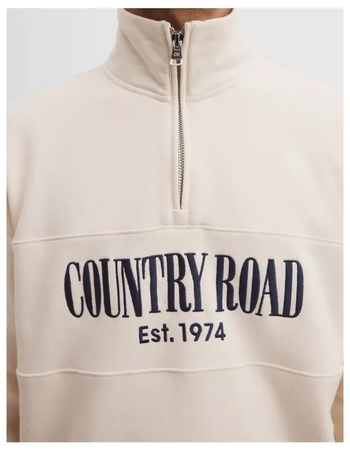 Country Road Australian Cotton Half Zip Heritage Sweat in Ecru