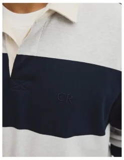 Country Road Australian Cotton Stripe Rugby Polo in Navy Stripe Lgm
