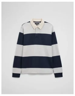 Country Road Australian Cotton Stripe Rugby Polo in Navy Stripe Lgm
