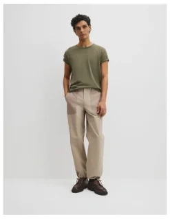 Country Road Australian Cotton Longline Garment Dye T-shirt in Deep Khaki