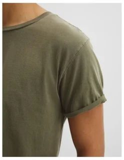Country Road Australian Cotton Longline Garment Dye T-shirt in Deep Khaki