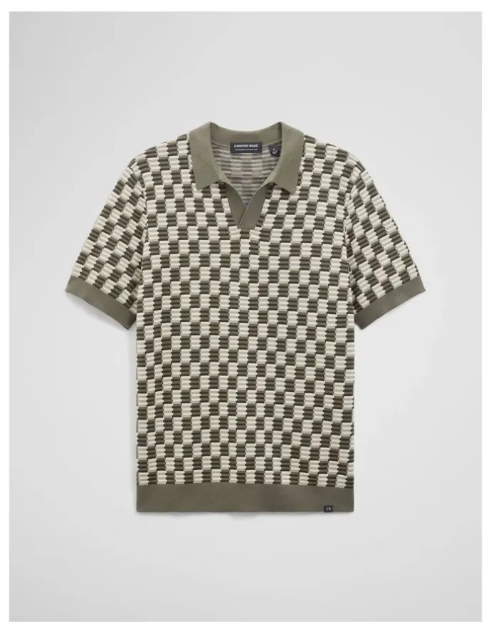 Country Road Australian Cotton Silk Jacquard Trophy Polo in Deep Khaki