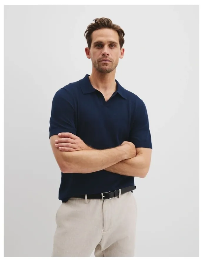 Country Road Australian Cotton Blend Silk Trophy Polo in Navy