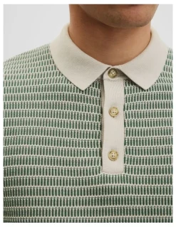 Country Road Australian Cotton Textured Knit Polo in Field Green