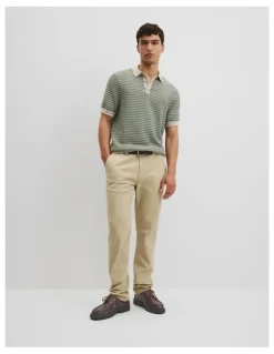 Country Road Australian Cotton Textured Knit Polo in Field Green