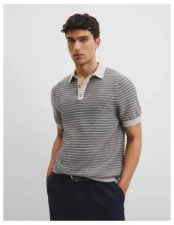 Country Road Australian Cotton Textured Knit Polo in Navy