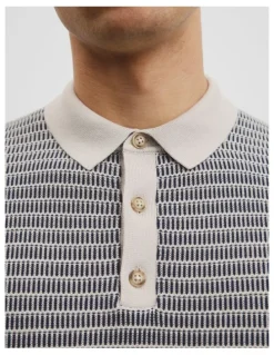 Country Road Australian Cotton Textured Knit Polo in Navy