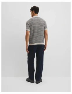 Country Road Australian Cotton Textured Knit Polo in Navy