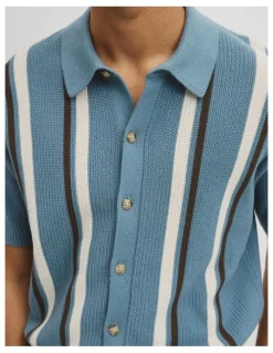 Country Road Australian Good Earth Cotton Textured Stripe Knit Shirt in Steel